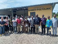 A delegation from the Ministry of Health at the Bamboi Polyclinic