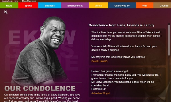 The virtual book of condolence can be accessed at; https://www.ghanaweb.com/ekow-blankson/