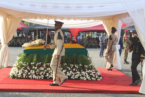 Mourners gathered at the forecourt of the State House to pay their last respect to Major Mahama