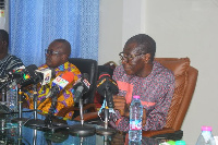 Professor Samuel Ato Duncan (right), COA-GPM CEO speaks at a press conference