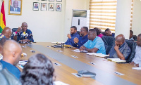 Kojo Oppong Nkrumah addressing project coordinators and contractors in Accra