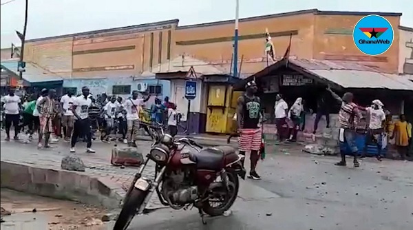 The scene at Jamestown during a clash between some supporters of the NPP and NDC