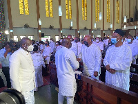 Vice President Dr. Mahamudu Bawumia exchanging pleasantries with Former President John Mahama