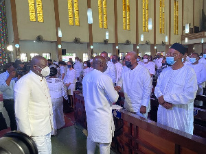 Vice President Dr. Mahamudu Bawumia exchanging pleasantries with Former President John Mahama