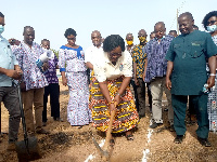 Phillipa Larsen breaking the ground for the construction of a hostel facility in Bolgatanga