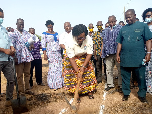 Phillipa Larsen breaking the ground for the construction of a hostel facility in Bolgatanga