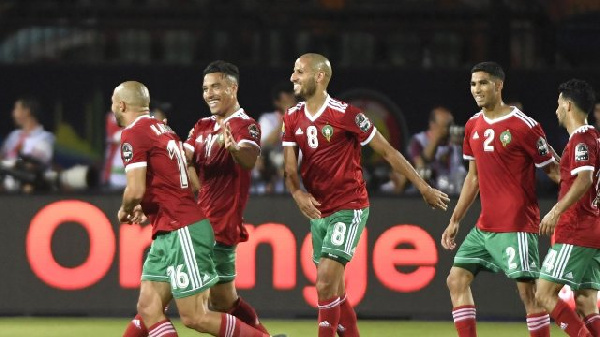 Morroco players jubilant after their win over Ivory Coast