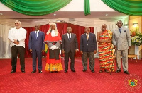 Prez Nana Addo with Fmr Prez John Rawlings, Fmr Prez Kufuor, Mike Oquaye and new CJ Sophia Akufo