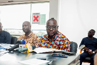 Asenso-Boakye speaking at the meeting with KNUST Vice Chancellor