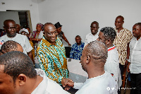 Alan Kyerematen in a handshake with some NPP delegates in the Ashanti Region