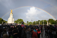 Many gathered at Buckingham Palace after news broke (Photo credit: Leon Neal/Getty images)