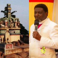 Nogokpo shrine (left),  Archbishop Charles Agyinasare (right)