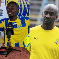 Actor and footballer Kwadwo Nkansah and Black Stars interim coach, Otto Addo