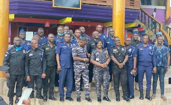 COP Maame Yaa Tiwaa Addo-Danquah with deployed policemen on Vanguard Operations