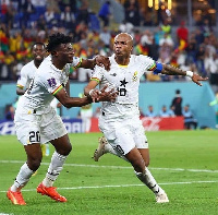 Andre Ayew celebrate with Kudus Mohammed