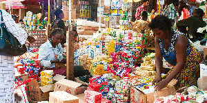 Colourful Marketplace Doing Business In Ghana..