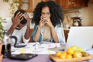 Couple Woman Unbothered Man Worried