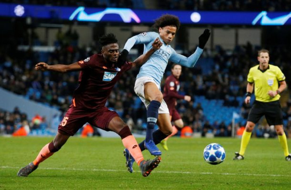 Ghanaian defender, Nuhu Kassim battles Leroy Sane for the ball in last night's encounter