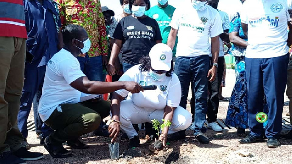 Ga East Municipal MCE, Janet Tulasi Mensah planting a tree