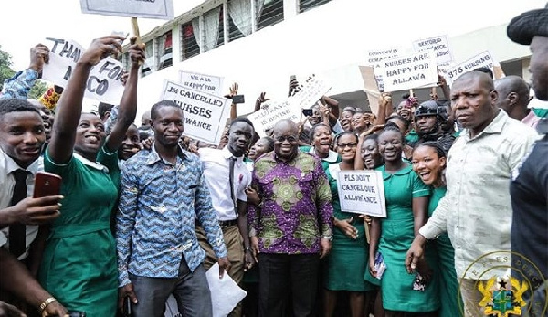 President Akufo-Addo with some health workers