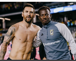 Lionel Messi (left) and Yaw Yeboah