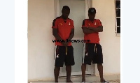 Asamoah Gyan and Jonathan Mensah playing the role of bouncer