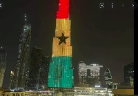 The Burj Khalifa, world's tallest building. displayed the Ghana flag