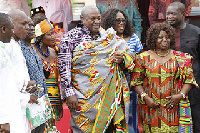 President Mahama in  kente cloth presented to him by the chiefs