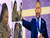 Nana Agradaa in a collage with Rev Owusu Bempah