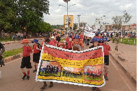 Children with albinism march on Lira Street during the International Albinism Awareness Day