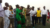 Hasacas Ladies captain Samira Suleima with the trophy