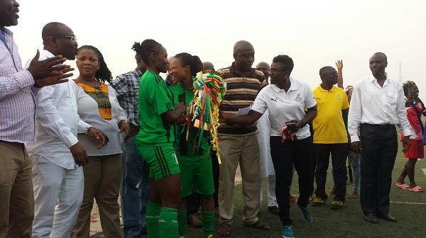 Hasacas Ladies captain Samira Suleima with the trophy