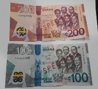 File photo: Specimen samples of the new GHC200 and GHC100 notes