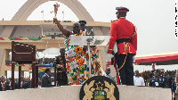 The new president Nana Akufo-Addo waving a Ghanian traditional gold sword during the inauguration