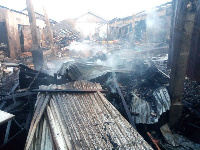 Remains of the fire outbreak at the Mankessim Market