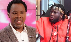 Ajagurajah (right) fires critics of the late TB Joshua (left)