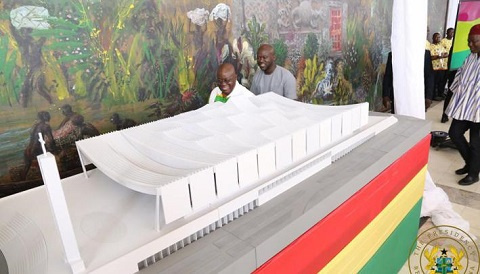 President Akufo-Addo admiring the module of the soon-to-be constructed National Cathedral