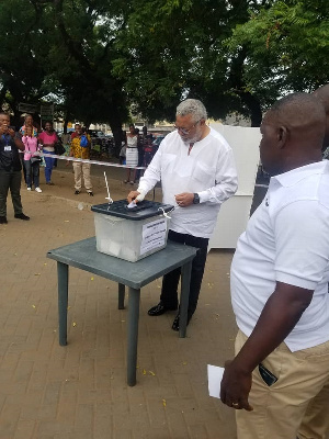 Former President Jerry John Rawlings casting his vote