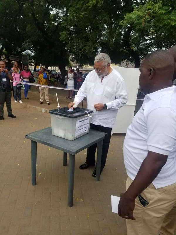 Former President Jerry John Rawlings casting his vote