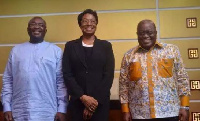 Justice Sophia Akuffo [middle] with President Akufo-Addo [Right] and his vice, Dr Bawumia [Left]