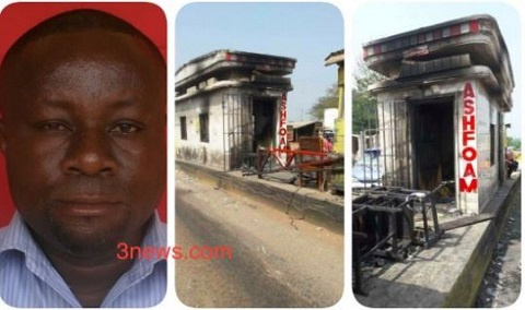 Mark Tetteh is accused of leading some NPP supporters to burn a tollbooth in Sunyani