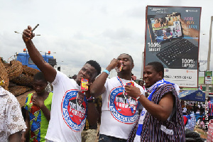 NPP supporters displaying colourful acts at the Accra International Trade Fair site