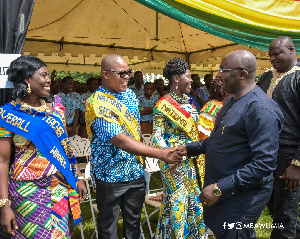 Vice President of the Republic, Dr Mahamudu Bawumia in a handshake with some teachers