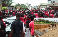 Some demonstrators, INSET: Havoc caused by the tidal waves