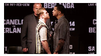 Canelo Álvarez, left, and Edgar Berlanga face off ahead of their highly anticipated matchup