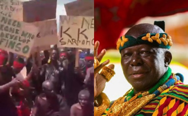 Asantehene (right) and some youth of Offinso protesting his rejection of Dr K.K, Sarpong their chief