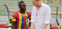 Hearts of Oak winger Patrick Razak with coach Frank Nuttall