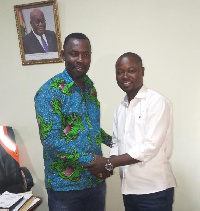 The newly-elected NPP Volta Regional Organiser exchanges pleasantries with his 'strongest' contender