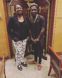 Dancehall artiste, Shatta Wale and Theresa Ayoade, the Chief Executive Officer of Charter House