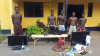 The five suspected thieves and some items retrieved from them